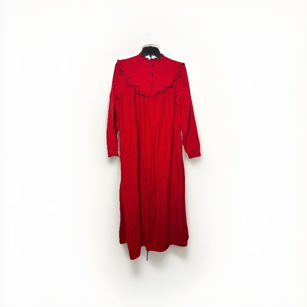 Lanz of Salzburg Prairie Core Polka Dot Cotton Flannel Nightgown Size P Cozy